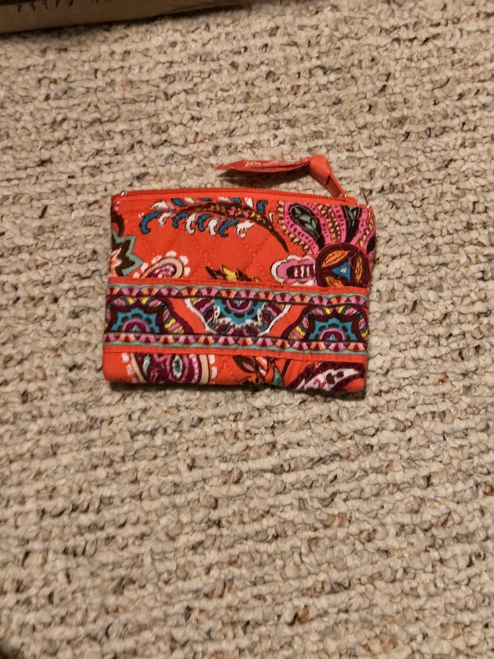 Vera Bradley Orange Paisley Quilted Zip Card Wallet